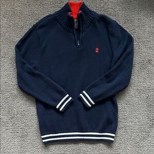 Izod Navy Zip-Up Sweater with Red and White Details